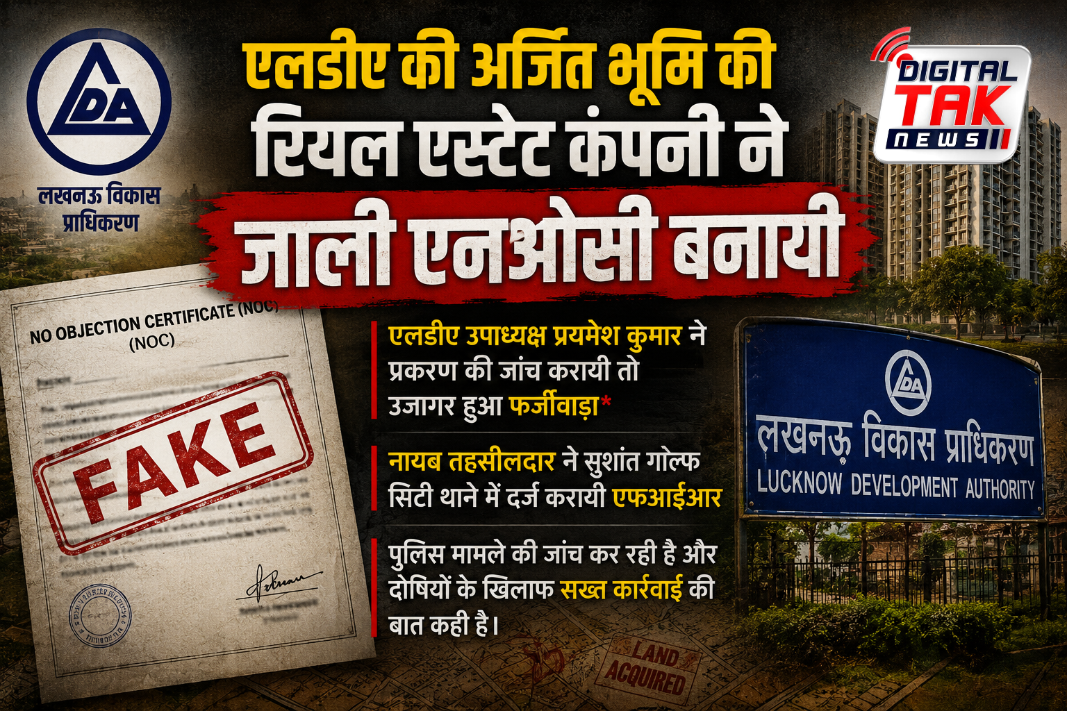 एलडीए की अर्जित भूमि की रियल एस्टेट कंपनी ने जाली एनओसी बनायी